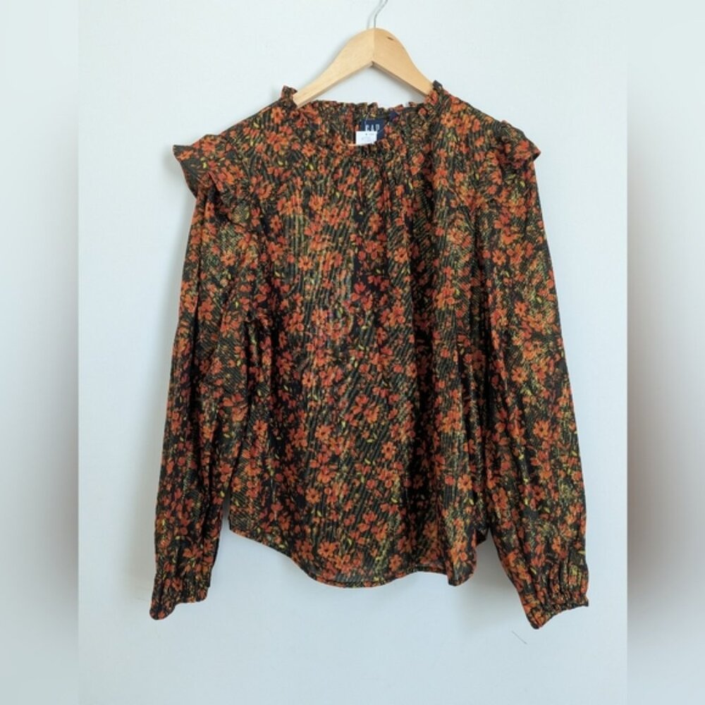 GAP NWT Long Sleeve Flutter sleeve metallic thread floral blouse Large